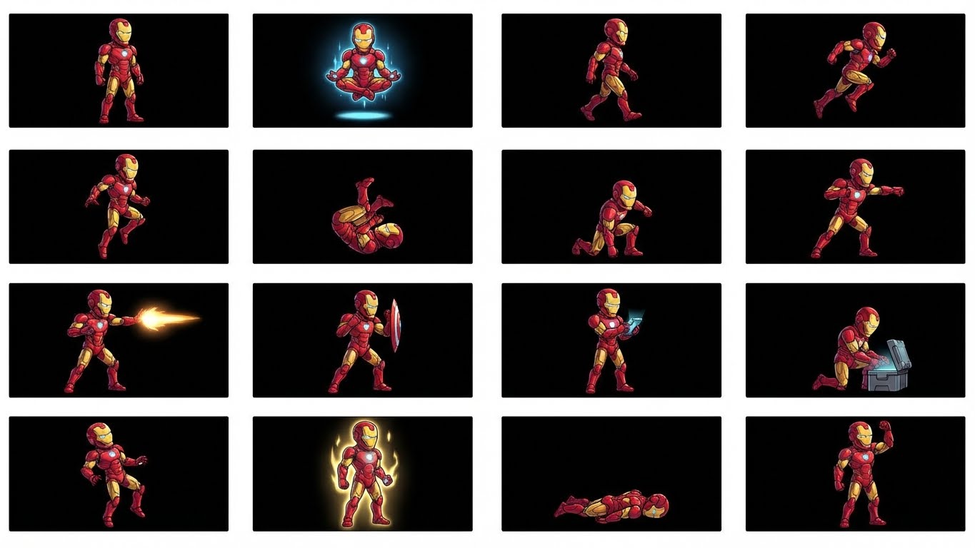 Dynamic 16-Action Game Character Animation Loops